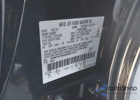 2025 Ford Mustang Mach-E Select from USA, damaged, VIN 3FMTK1R44SMA13011